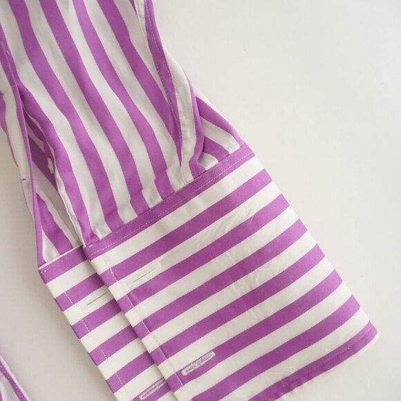 Duchamp London Lavender White Stripe Tailored Fit Cotton Dress Shirt 17 (43cm) - Picture 4 of 9